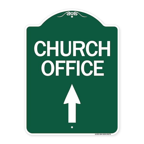 Signmission Church Office With Up Arrow, Green & White Aluminum Architectural Sign, 18" x 24", GW-1824-24275 A-DES-GW-1824-24275 - main